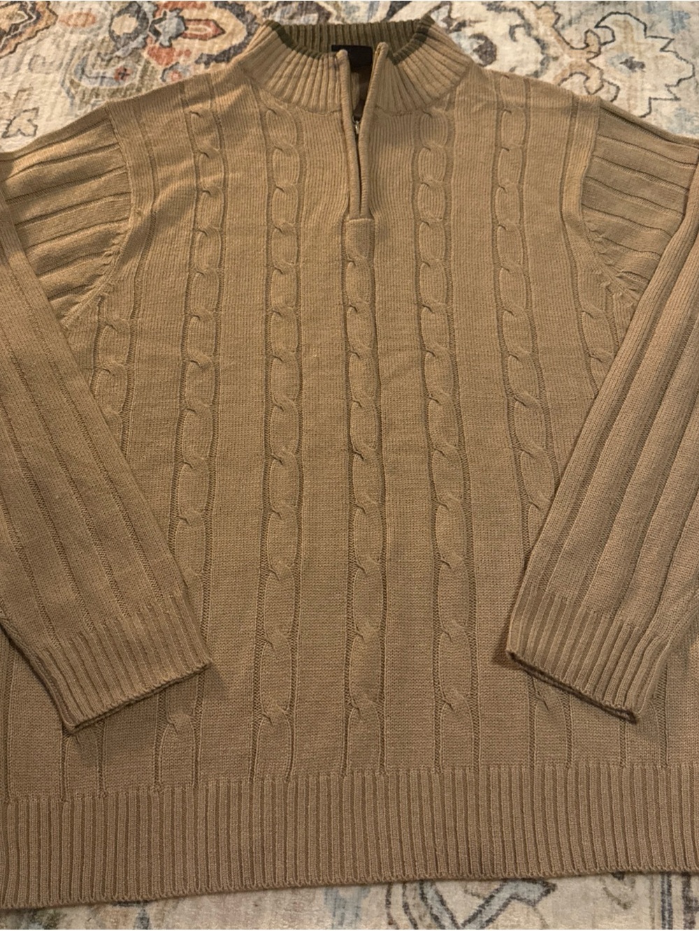 Beverly Hills Polo Club Pullover Zip Dark Tan Cable Knit Sweater New XL